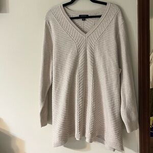 Lands' End Cotton V-Neck Luxurious Sweater in Oatmeal Cream in 3X